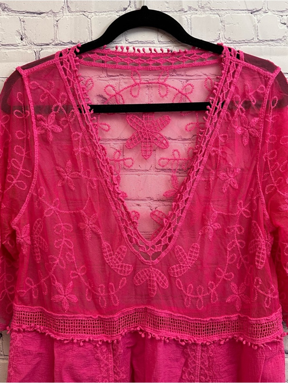 Women’s Sheer Lace V-Neck Swim Coverup Hot Pink Vacation Cruise One Size - Picture 2 of 9